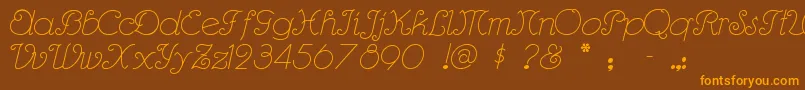 フォントRhumbasc – オレンジ色の文字が茶色の背景にあります。