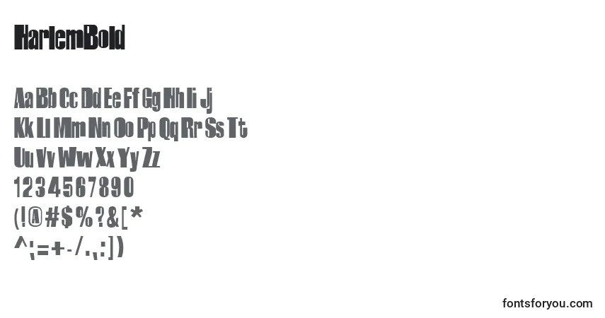 Czcionka HarlemBold – alfabet, cyfry, specjalne znaki