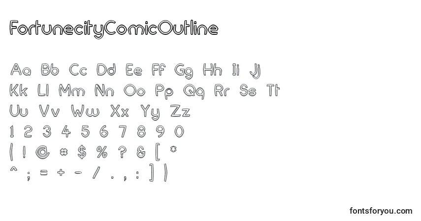 A fonte FortunecityComicOutline – alfabeto, números, caracteres especiais