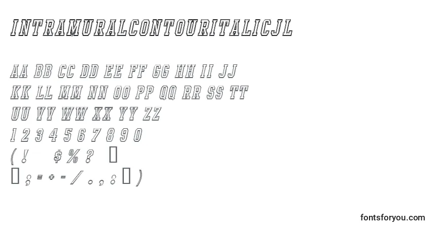 Czcionka IntramuralContourItalicJl – alfabet, cyfry, specjalne znaki