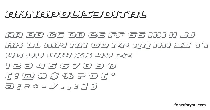 Schriftart Annapolis3Dital – Alphabet, Zahlen, spezielle Symbole