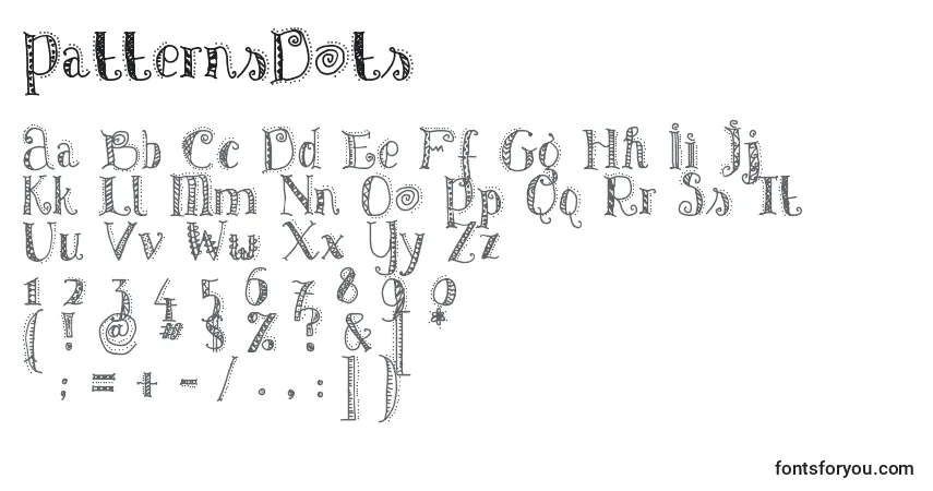 A fonte PatternsDots – alfabeto, números, caracteres especiais