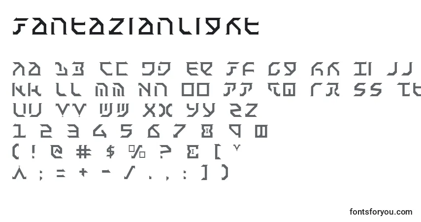 Schriftart FantazianLight – Alphabet, Zahlen, spezielle Symbole