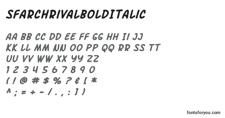 Czcionka SfArchRivalBoldItalic – alfabet, cyfry, specjalne znaki