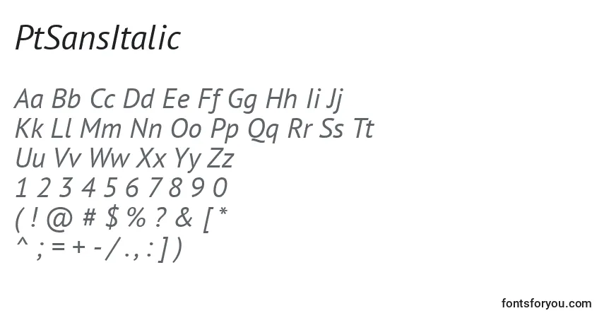 Шрифт PtSansItalic – алфавит, цифры, специальные символы