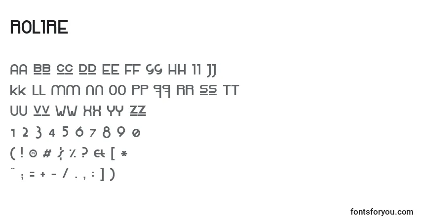 Czcionka Rolire – alfabet, cyfry, specjalne znaki