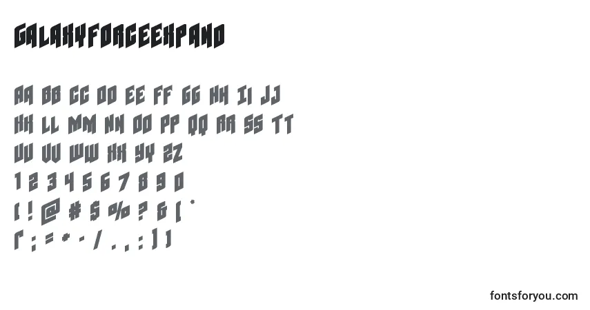 A fonte Galaxyforceexpand – alfabeto, números, caracteres especiais
