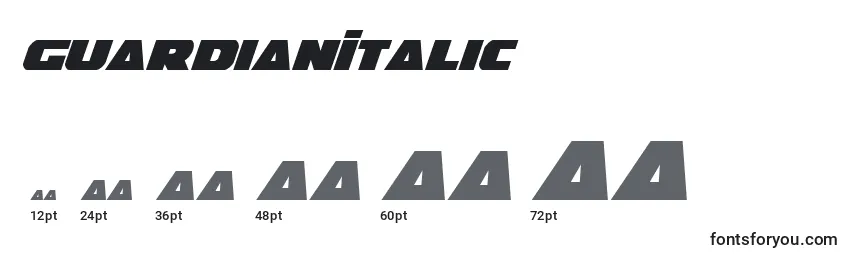 Размеры шрифта GuardianItalic