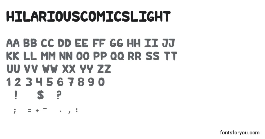 Шрифт Hilariouscomicslight – алфавит, цифры, специальные символы