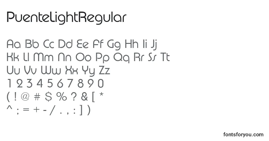 Czcionka PuenteLightRegular – alfabet, cyfry, specjalne znaki