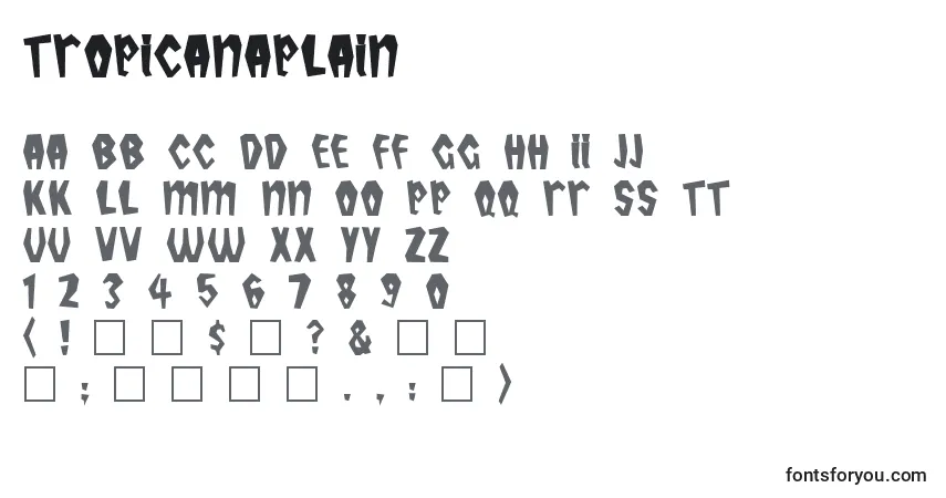 Czcionka TropicanaPlain – alfabet, cyfry, specjalne znaki