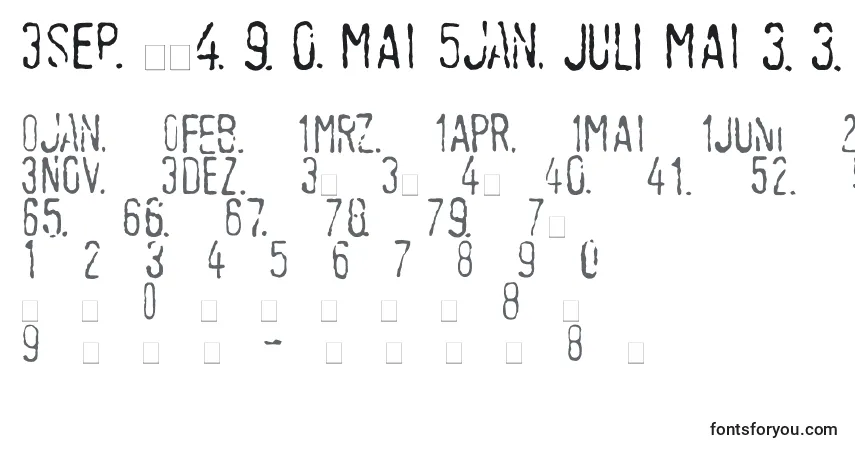 Schriftart LinotypeTagesstempelMager – Alphabet, Zahlen, spezielle Symbole