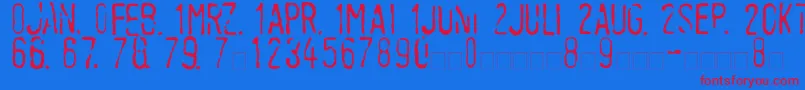 LinotypeTagesstempelMager-Schriftart – Rote Schriften auf blauem Hintergrund