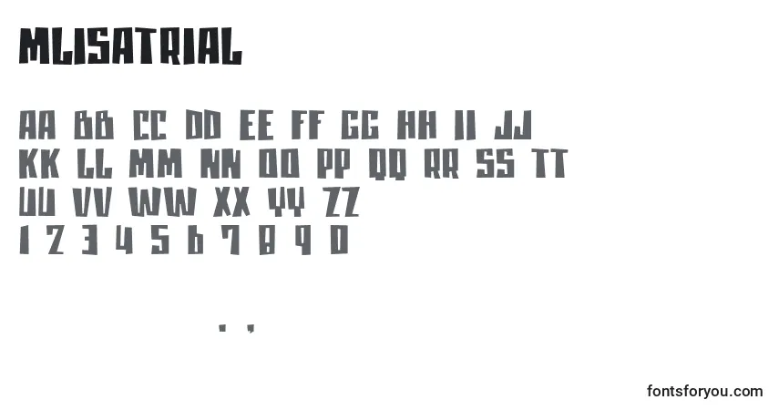 Czcionka Mlisatrial (102502) – alfabet, cyfry, specjalne znaki
