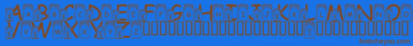 LmsCanningWithTheInlaws-Schriftart – Braune Schriften auf blauem Hintergrund