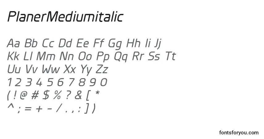 PlanerMediumitalicフォント–アルファベット、数字、特殊文字