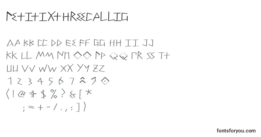 Schriftart Petitixthreecallig – Alphabet, Zahlen, spezielle Symbole