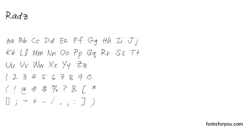 Schriftart Radz – Alphabet, Zahlen, spezielle Symbole