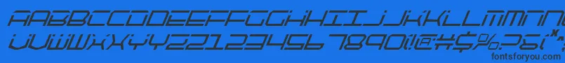 Qtech2ci-Schriftart – Schwarze Schriften auf blauem Hintergrund