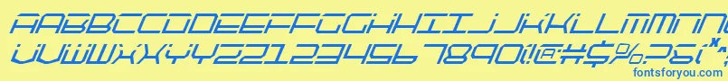 フォントQtech2ci – 青い文字が黄色の背景にあります。