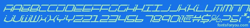 Qtech2ci-Schriftart – Grüne Schriften auf blauem Hintergrund