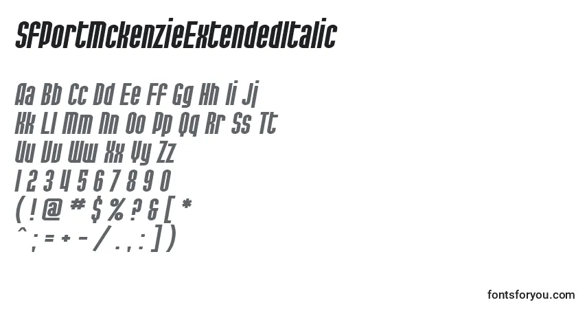 Czcionka SfPortMckenzieExtendedItalic – alfabet, cyfry, specjalne znaki
