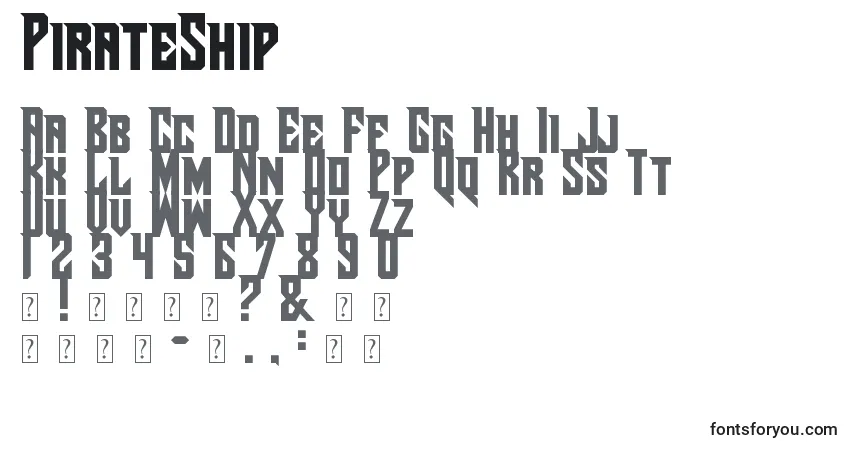 A fonte PirateShip – alfabeto, números, caracteres especiais