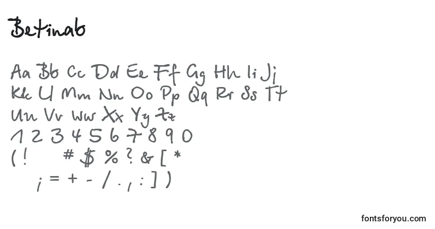 Schriftart Betinab – Alphabet, Zahlen, spezielle Symbole