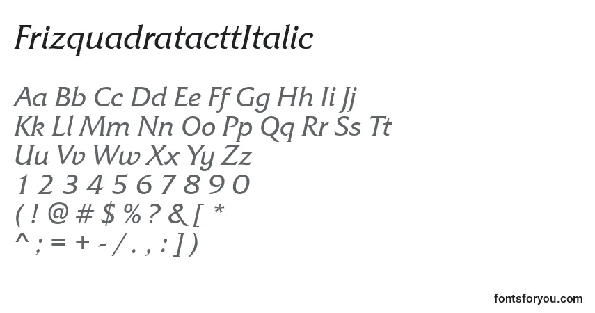 A fonte FrizquadratacttItalic – alfabeto, números, caracteres especiais