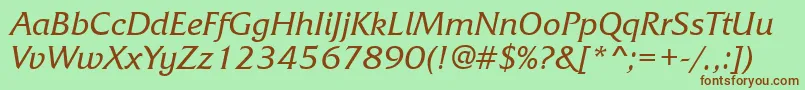 フォントFrizquadratacttItalic – 緑の背景に茶色のフォント