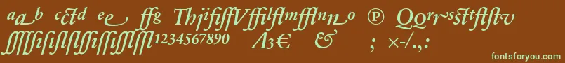 フォントSabonnextLtDemiItalicAlternate – 緑色の文字が茶色の背景にあります。