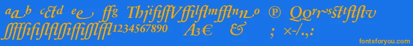 フォントSabonnextLtDemiItalicAlternate – オレンジ色の文字が青い背景にあります。