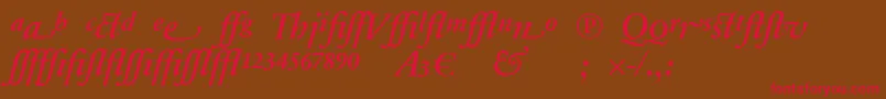 フォントSabonnextLtDemiItalicAlternate – 赤い文字が茶色の背景にあります。