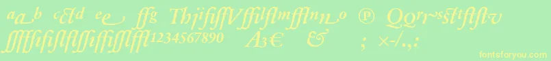 フォントSabonnextLtDemiItalicAlternate – 黄色の文字が緑の背景にあります