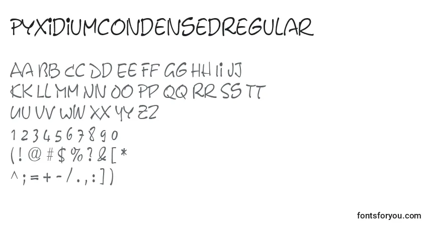 A fonte PyxidiumcondensedRegular – alfabeto, números, caracteres especiais