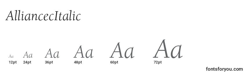Размеры шрифта AlliancecItalic