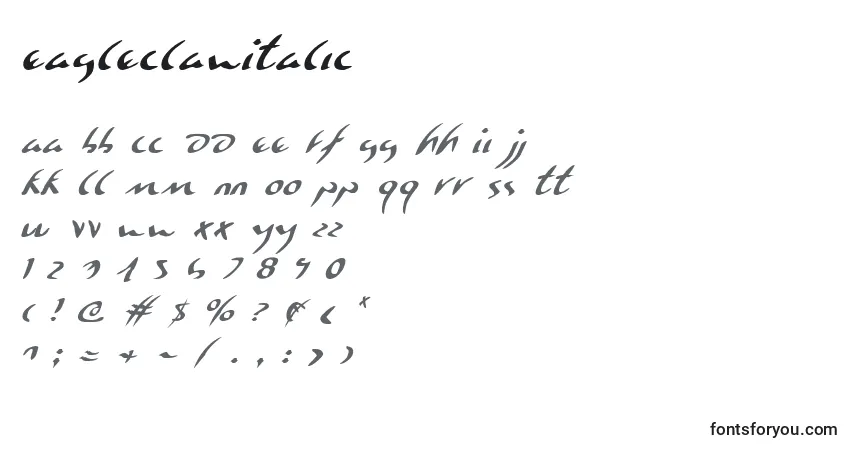 Czcionka EagleclawItalic – alfabet, cyfry, specjalne znaki