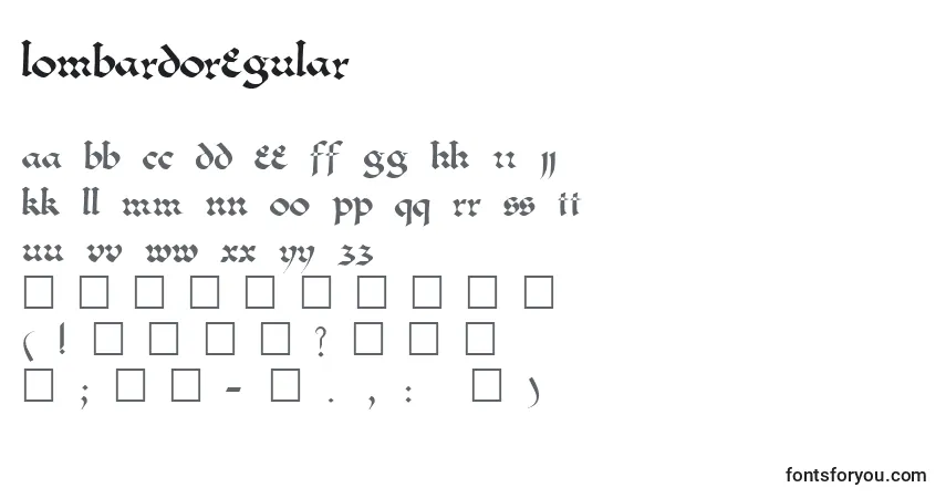 A fonte LombardoRegular – alfabeto, números, caracteres especiais