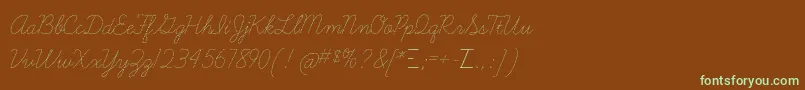 フォントLearningcurvedashedTt – 緑色の文字が茶色の背景にあります。