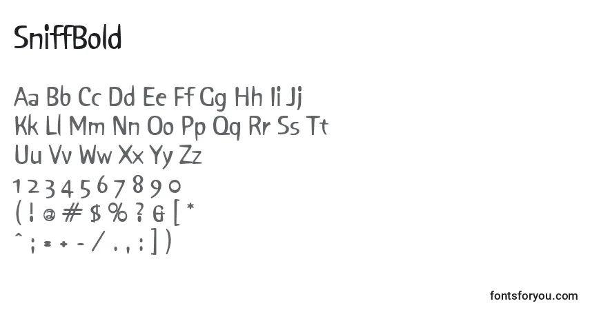 Schriftart SniffBold – Alphabet, Zahlen, spezielle Symbole