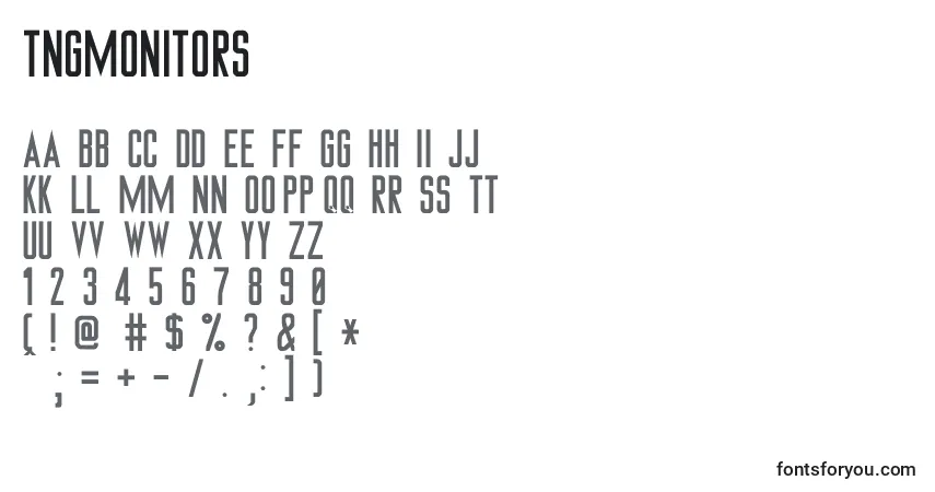 Czcionka Tngmonitors – alfabet, cyfry, specjalne znaki