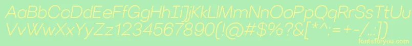 フォントVillerayroundedLightitalic – 黄色の文字が緑の背景にあります