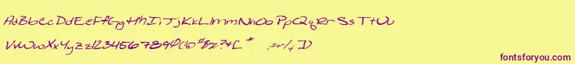 Shatteredprintitalic-Schriftart – Violette Schriften auf gelbem Hintergrund