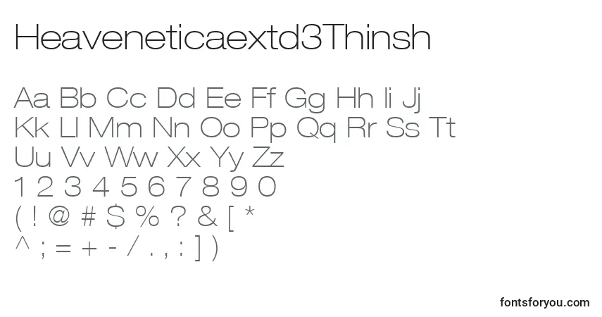 A fonte Heaveneticaextd3Thinsh – alfabeto, números, caracteres especiais