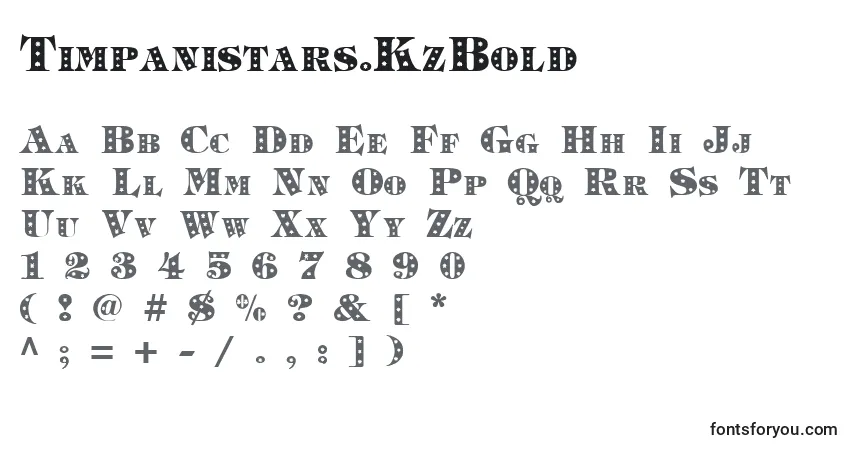 A fonte Timpanistars.KzBold – alfabeto, números, caracteres especiais