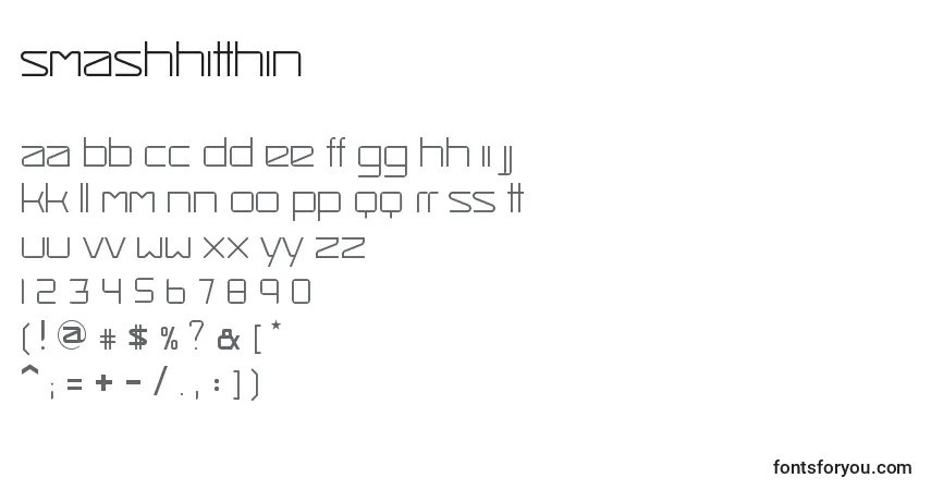 A fonte SmashHitThin – alfabeto, números, caracteres especiais