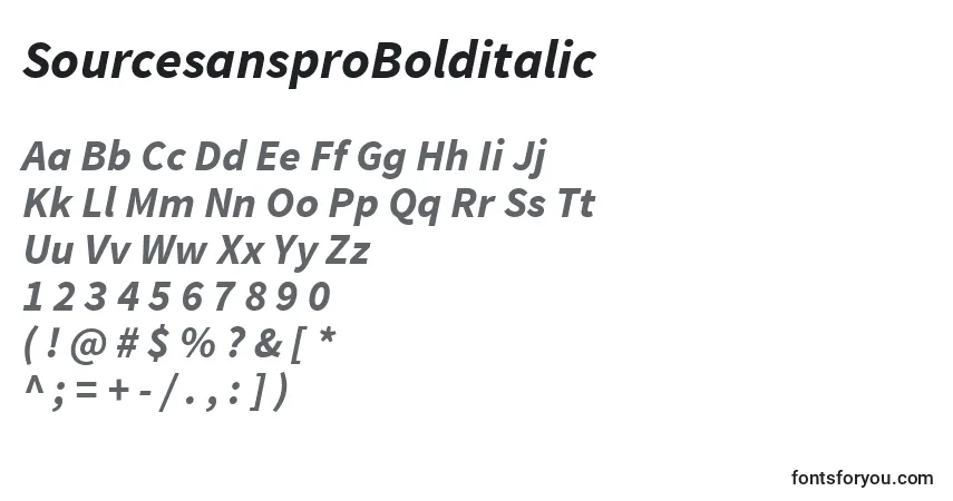 Fuente SourcesansproBolditalic - alfabeto, números, caracteres especiales