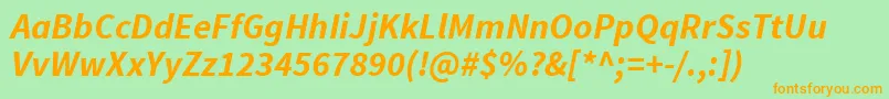 SourcesansproBolditalic-Schriftart – Orangefarbene Schriften auf grünem Hintergrund