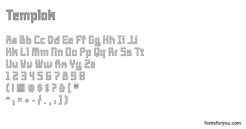 Czcionka Templok – alfabet, cyfry, specjalne znaki
