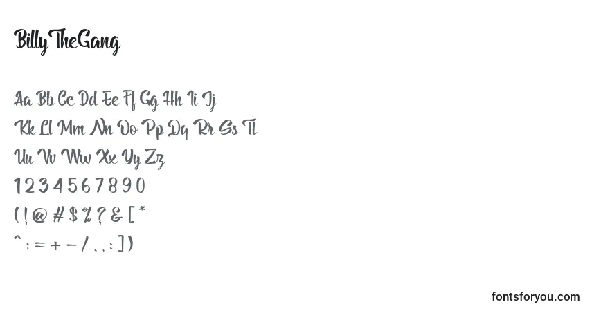 A fonte BillyTheGang (102569) – alfabeto, números, caracteres especiais